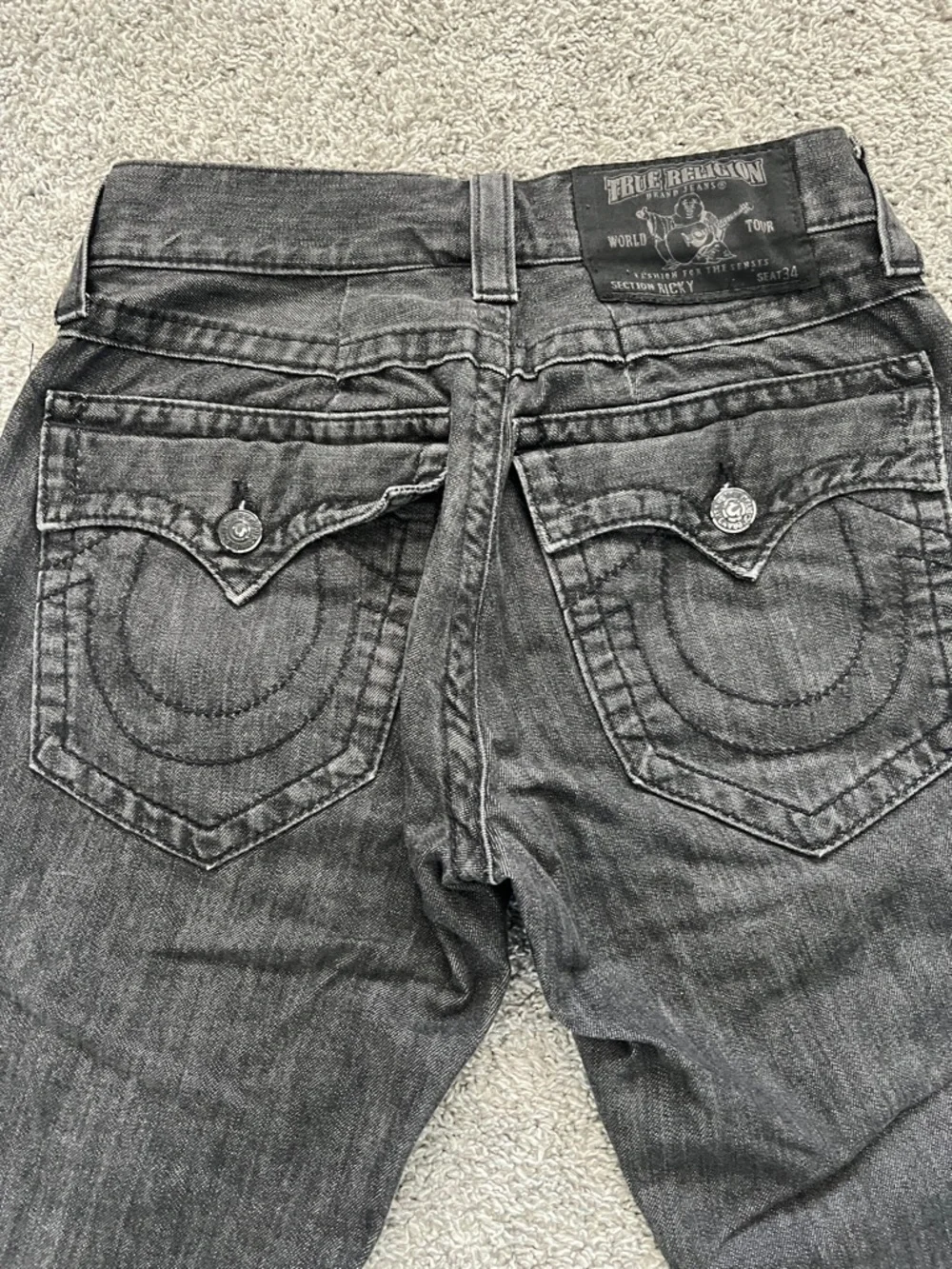 True Religion Men’s Ricky Straight Black Denim Jeans Flap Pockets - Size 34
